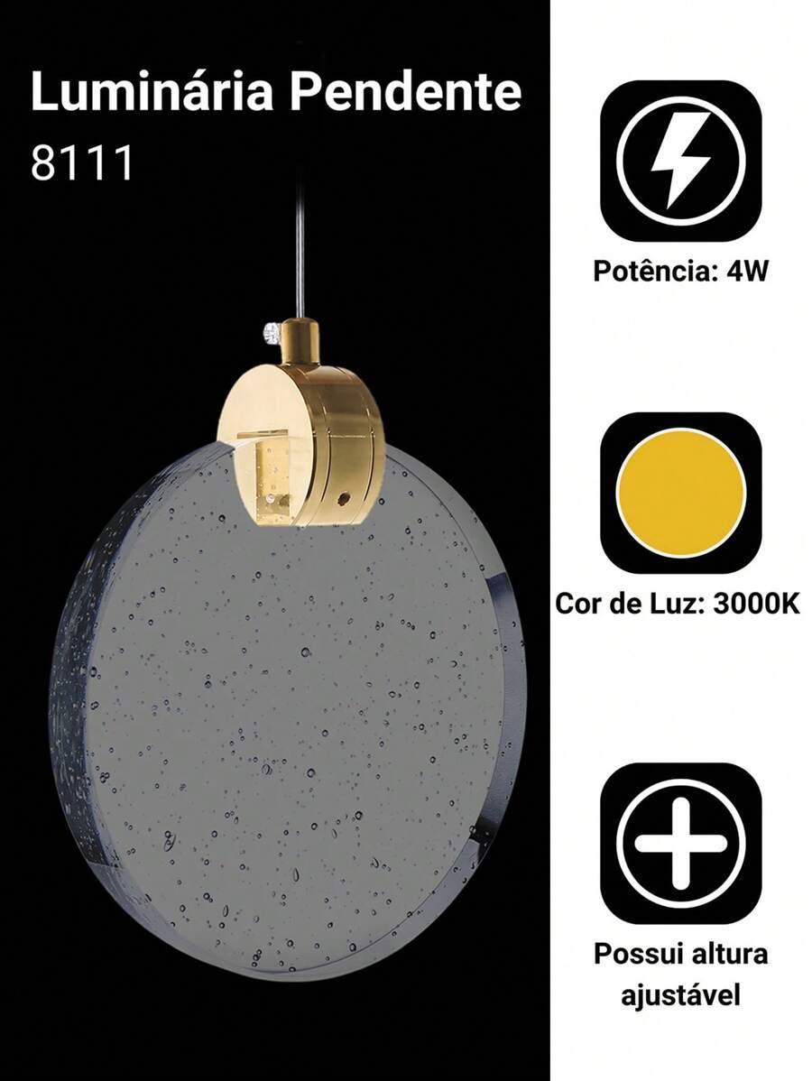 Luminária Pendente Disco Cristal com Bolhas